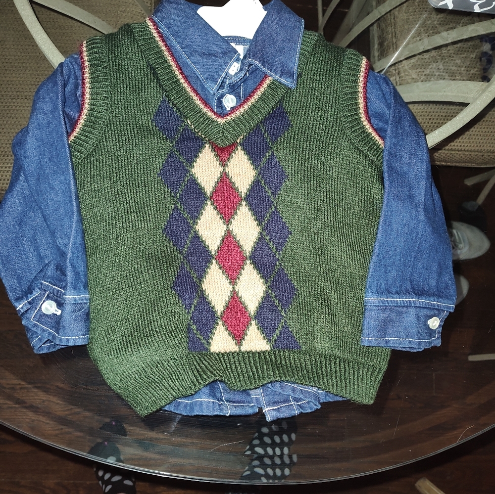 Sweater with denim button up underneath